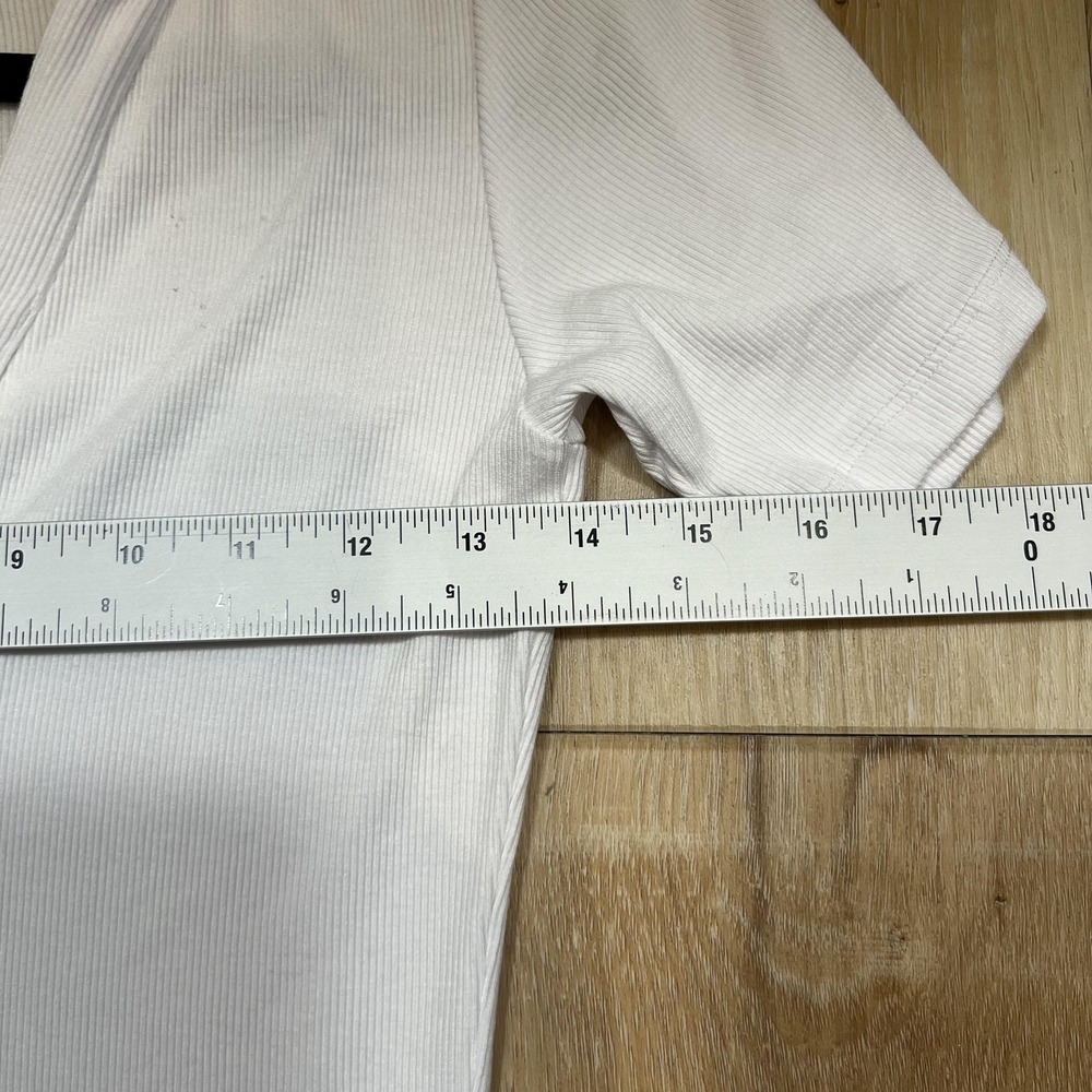 LNA Dress Womens Medium White Ribbed Collared Short Sleeve Bodycon Midi Casual - Picture 5 of 8